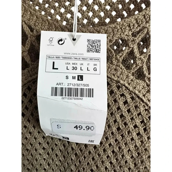 NWT Zara Mesh Green Side Cutout Crochet Mini Dress Size Large - Picture 6 of 7